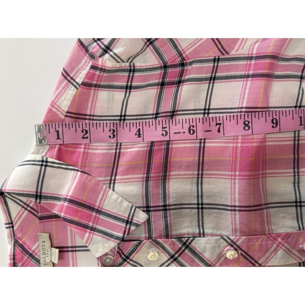 Talbots Plaid Cotton Shirt Button Up Collar Lightweight Classic Preppy Pink Med - Picture 14 of 16